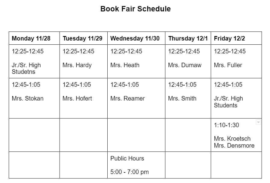 Book fair schedule