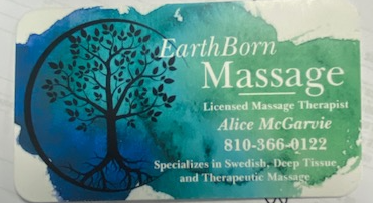 EarthBorn Massage busines card